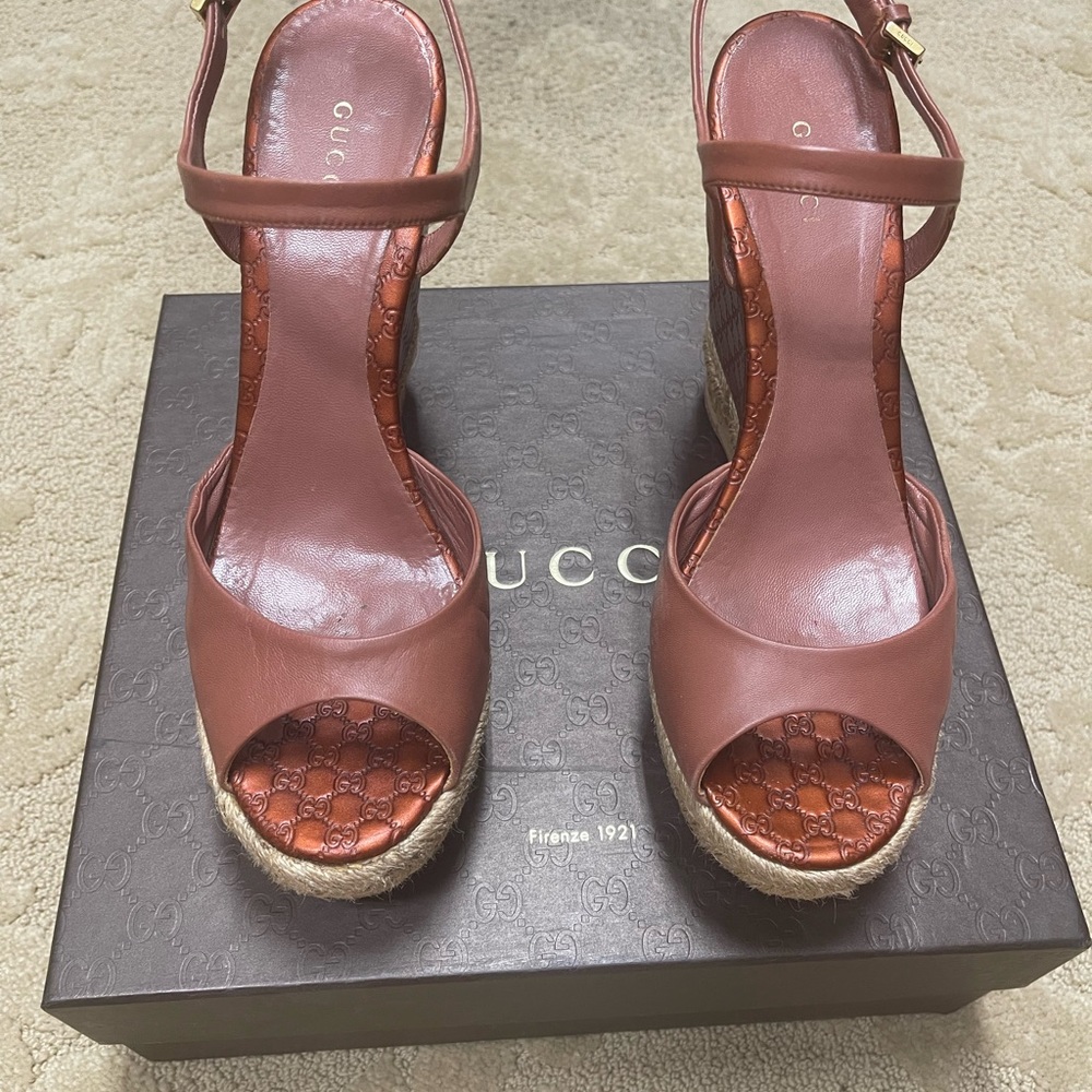 Gucci platform Desert Rose Espadrille wedge Sandals - Picture 3 of 8
